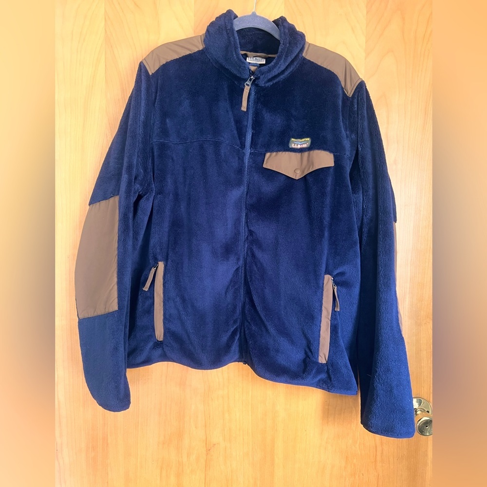 L.L. BEAN | Men’s Extra Large Hi-Pile Fleece Jacket Blue Tan Cozy Teddy Bear
